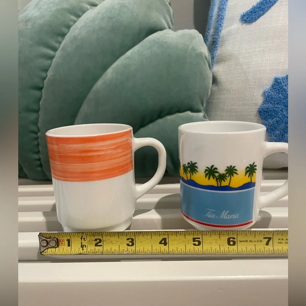 VTG Set Of 2 Arcoroc Brush Orange &‎ Tia Maria Arocpal France Coffee Tea Mugs RH
